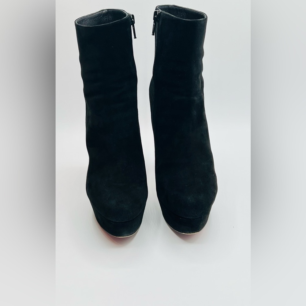 CHRISTIAN LOUBOUTIN Black Suede Bianca 120, 1.5” Platform Ankle Boots Sz 36.5 - Picture 5 of 7